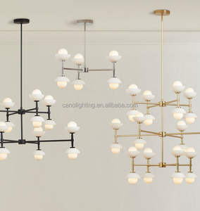 Escalier nordique moderne personnalisé pour foyer d'hôtel <span class=keywords><strong>Lustre</strong></span> doré à 3 niveaux Lampes suspendues en albâtre Lustres en verre de luxe à haut plafond - Product Image 2