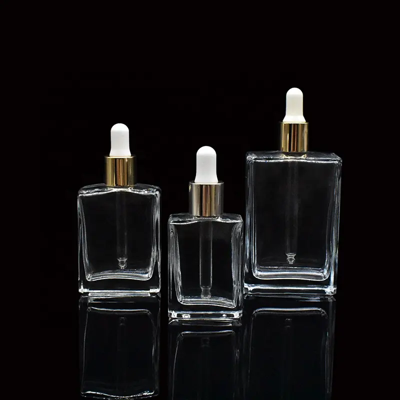 High-End Vierkante Clear Dropper Fles 30Ml 50Ml 100Ml Rechthoek Dropper Fles Voor Cosmetische essentiële Olie