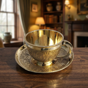 Elegante Juego de Taza y Platillo de Latón, Colección de Vajilla Metálica Tradicional con Diseño Clásico para Comidas Premium - Product Image 3