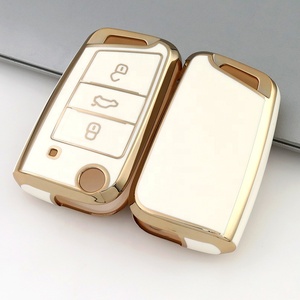 Funda de TPU con Borde Dorado para Llave de Coche Personalizada, Compatible con <span class=keywords><strong>VW</strong></span> MK7 Golf Golf7 Polo Tiguan Passat Skoda, Funda Plegable para Llave, Bolsa para Control Remoto - Product Image 5