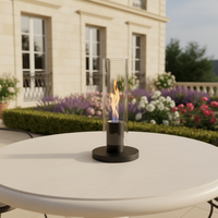 Cheminée bioéthanol cylindrique de luxe sur pied avec plateau en verre, foyer miniature sans fumée, décoration intérieure moderne pour salon