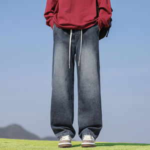 Pantalon homme ample personnalisé avec logo, style décontracté rétro, tendance streetwear américaine, coupe droite, printemps-été. - Product Image 2