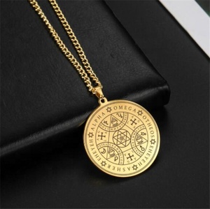 Luckyywu — symbole géométrique en acier inoxydable, pièce de monnaie gravée au Laser, amulette magique Alpha AGLA Talisman Tetragrammaton, pendentif - Product Image 5