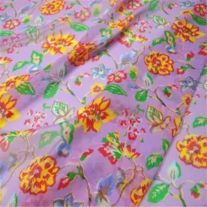 Elegant Flower Violet Color GGT 100% Pure Silk Georgette Fabric for High Fashion Excellent Summer Dress