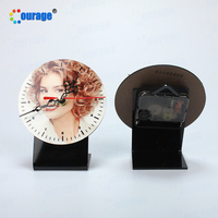 Horloge personnalisée de forme ronde avec sublimation d'image, cadre en bois MDF, MDF-ZB13