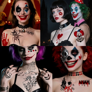 Autocollant de tatouage de la série Joker, imperméable, temporaire, pour le visage, pour maquillage de fête d'Halloween - Product Image 4