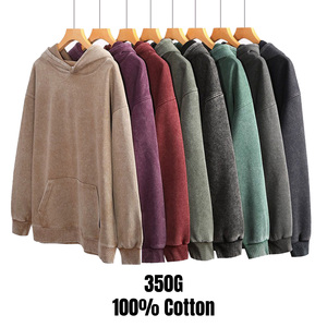 定制徽标男女通用 100% 棉质连帽衫超大号酸洗 350G 复古水洗厚实厚重休闲套头运动衫 - Product Image 1