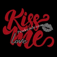Haute qualité rouge paillettes Kiss Me Love Valentine strass Valentine Hotfix transferts pour la Saint-Valentin