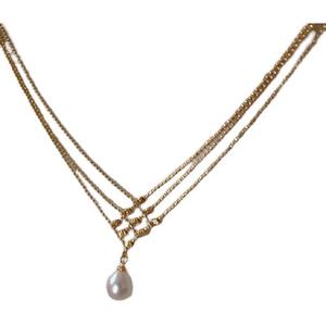 สร้อยคอมุกน้ำจืดชุบทอง 14K สามชั้น สไตล์วินเทจแบบราชสำนัก แสงธรรมชาติโดดเด่น หลายชั้น ดีไซน์ลูกไม้ หรูหรา หนา - Product Image 5