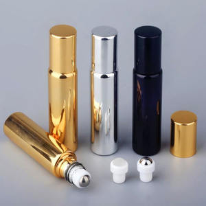 Vente en gros de flacons de parfum miniatures de 10 ml en noir, or et argent, flacons de parfum vides rechargeables avec bille roulante, électro-plaqué UV - Product Image 5