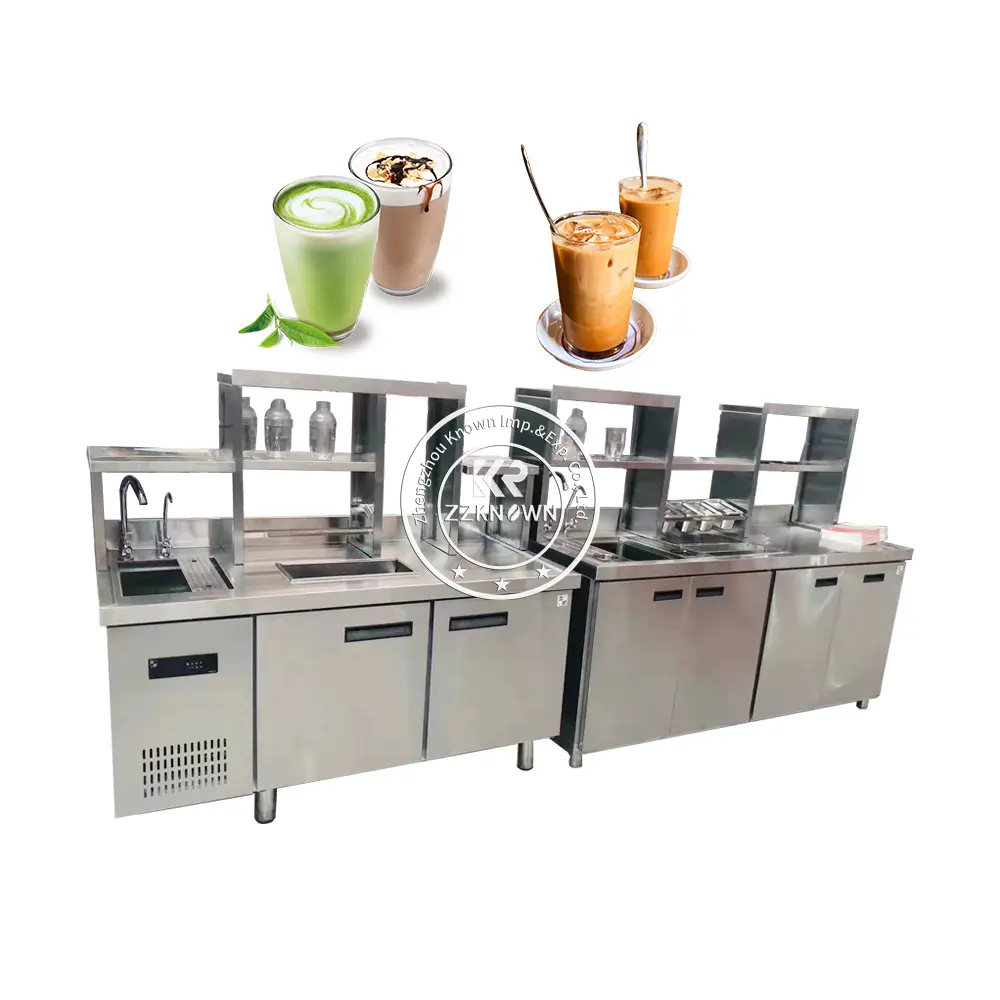 2024 Customized 1.2m 1.5m 1.8m 2.1m Long Bubble Tea Counter With Refrigerate Working Table