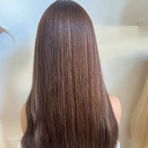 Perruque Lace HD Effet Peau Naturelle, Cheveux Bruts Non Traités, Alignés aux Cuticules, Couleur Brun <span class=keywords><strong>Miel</strong></span> Lisse avec Mèches, Tenue Longue Durée - Product Image 1