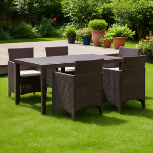 Set da Pranzo da Giardino in Rattan Marrone 5 Pezzi, Arredamento da Esterno Resistente alle Intemperie, Design Contemporaneo - Product Image 2