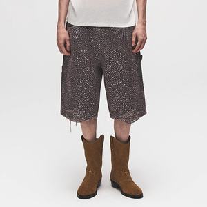 Shorts Cargo Déchirés pour Hommes Style Streetwear Décontracté avec Détails Strass et Lavage Vintage – Vente en Gros - Product Image 1