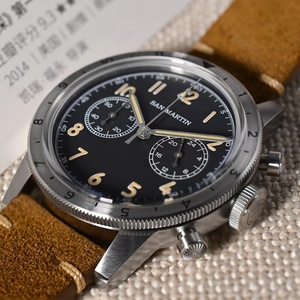 San Martin 39.5mm Vintage Men Watch Style VK64 Pilot Type <b>Chronograph</b> Leather Watches Retro Luminous 10Bar SN0127G - Product Image 5