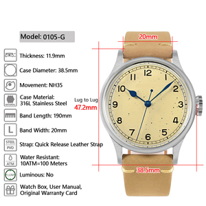 <span class=keywords><strong>Orologio</strong></span> Meccanico <span class=keywords><strong>da</strong></span> Uomo 38.5mm NH35, Stile <span class=keywords><strong>Vintage</strong></span> Semplice e Alla Moda, Subacqueo Resistente all'Acqua, Automatico con Lancette in Acciaio Inossidabile - Product Image 5