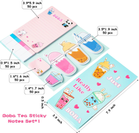 Bloc-notes auto-adhésifs de dessin animé de thé au lait de fruits autocollants de prise de notes mignons colorés pour l'école de bureau pour organiser le rappel