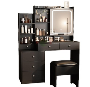 Table de maquillage moderne <span class=keywords><strong>avec</strong></span> <span class=keywords><strong>miroir</strong></span>, 6 tiroirs, étagère, prise de courant, 2 couleurs (noir/blanc) - Product Image 1