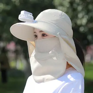 Summer Designer Sun Protection Face Visor Sports Caps With Fan Female Face Mask Cycling Outdoor Empty Top Hats