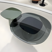 Ensemble de table basse et table d'appoint en verre trempé carré minimaliste italien, mobilier de salon moderne minimaliste de luxe léger avec structure en métal