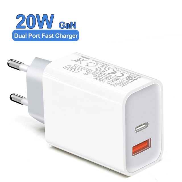 HNT GaN 20W Charger Type C PD3.0 Dual Ports USB Type C Fast Charging Wall Charger Adapter for IPhone16 15 14 13 Pro Max Charge