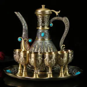 In rilievo vino Set Con Vassoio, Creativo nuovo regali souvenir russo calice di vino set, marocco verde tea set con vassoio