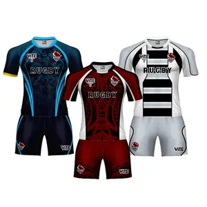 OEM chất lượng hàng đầu màu đỏ trắng 280gsm Polyester Rugby Jersey tùy chỉnh cậu bé màu xanh bóng bầu dục Áo sơ mi bán buôn Rugby Jerseys