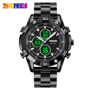 Skmei Men's Digital Watch Dual Time Stainless Steel Strap Black Sport Electronic Watch Water Resistant 3Bar - Product Image 1