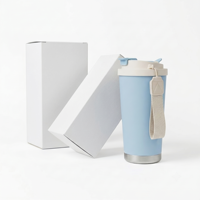 Gobelet isotherme en acier inoxydable à double paroi de 600 ml (20 oz) – Tasse à café de bureau anti-fuite avec sangle de transport tressée – Maintien au chaud 12-24h