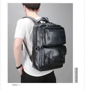 Free Sample 2021 crossover PU leather waterproof <b>computer</b> notebook USB backpack business laptops <b>bags</b> for men - Product Image 3