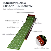 GP Mini parcours de golf extérieur/intérieur avec tapis de putting 5 trous en bois rouge Logo personnalisé Retour automatique de balle Entraîneur de putting de golf