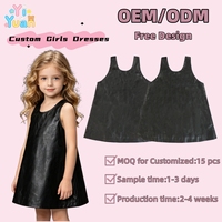 Robe débardeur noire décontractée en similicuir sans manches pour petites filles, coupe trapèze unie, écologique, pour le quotidien, les fêtes et les séances photo