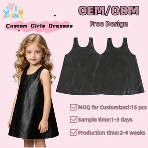 Abito a trapezio senza maniche in ecopelle per bambine, vestito casual <span class=keywords><strong>nero</strong></span> in PU per uso quotidiano, feste e servizi fotografici - Product Image 1