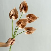 Bunga Anthurium Flamingo PU Realistis Berkualitas Tinggi, Tangkai Tunggal, Bunga Palsu untuk Dekorasi Pernikahan dan Acara