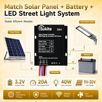 Contrôleur solaire Sukite Consistent PWM 3238 3.2V 40W 20A avec capteur de lumière intégré pour projet d'éclairage public extérieur