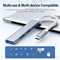 Hub de transfert de données USB-C 4-en-1 pas cher, station d'accueil multiport USB 3.0 haute vitesse, adaptateur d'extension durable