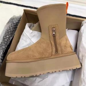 Luxury Brand Women's <b>Winter</b> Snow <b>Boots</b> Comfortable Soft Suede Fur Thick Heel <b>Ankle</b> Height Waterproof Warm Leather Shaft EVA - Product Image 2