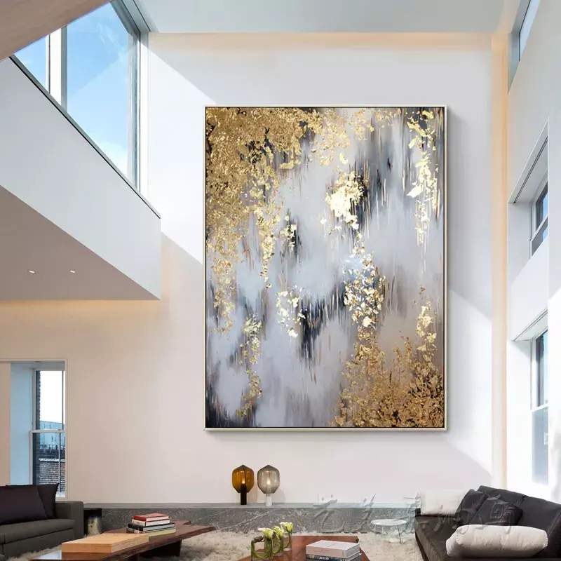 Wall modern painting Handmade gold foil abstract hotel art Wall art Canvas oil painting