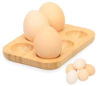 Plateau de service en bambou naturel pour œufs à la coque, base en bois pour œufs, pour comptoir de cuisine, petit support pour œufs durs avec 6 compartiments