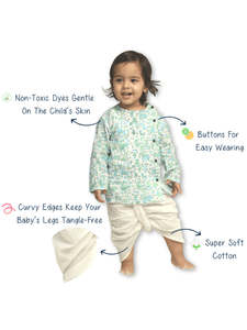 Ensemble Kurta Dhoti en coton imprimé pour bébés garçons, tenue ethnique traditionnelle, vêtements de fête, mariage, tenue confortable pour enfants - Product Image 3