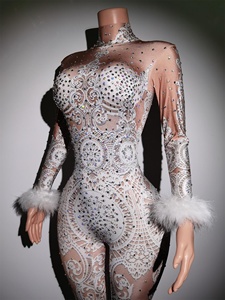 Tutine aderenti Sexy con motivo in <span class=keywords><strong>pizzo</strong></span> bianco Costume da ballo <span class=keywords><strong>tuta</strong></span> da donna Costume intero <span class=keywords><strong>tuta</strong></span> da donna festa del Club festa in strass - Product Image 6