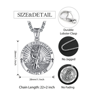 高品質クラシックヴィンテージ宗教クリスチャン925スターリングシルバーセントクリストファーラウンドペンダントネックレス - Product Image 2