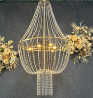 Lustre de mariage, lampe de plafond de mariage, rideau de perles en acrylique et cristal, lampe suspendue dorée, luminaire décoratif pour mariage