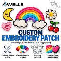 Patchs brodés colorés personnalisés avec un design mignon de lune, nuage, cerise et champignon pour vêtements, sacs, chapeaux et projets d'artisanat AWELLS