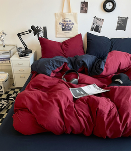 Ensemble de literie 4 pièces en coton lavé haute densité, couleur unie, doux, respirant, durable, pour toutes les saisons, pour la maison et l'hôtel - Product Image 1