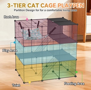 Chat <span class=keywords><strong>Cage</strong></span> 3 Niveaux DIY Chat Enclos Maison Intérieur Extérieur Hamac Détachable Fil Métallique Chenil Chats En Plastique Plateau Boîte Parc - Product Image 3