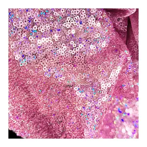 Custom Hoge Kwaliteit Stage Avondjurk Doek 100% Polyester Glitter Borduurwerk Stof Iriserende 3Mm Fuchsia Roze Pailletten Stof