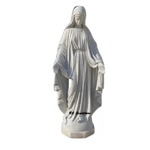手工雕刻宗教纯白色大理石真人大小圣维里特玛丽雕像待售