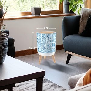 Cubo de basura de cocina de material ABS duradero de 7l personalizado, cubo de basura de patas de madera superior de prensa para uso en oficina, demanda de impresión MOQ 1 - Product Image 5