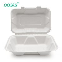 Barquette alimentaire profonde en bagasse de papier biodégradable Oasis Custom sans PFAS de 9 pouces, compostable, bio, jetable, compatible micro-ondes, boîte à lunch